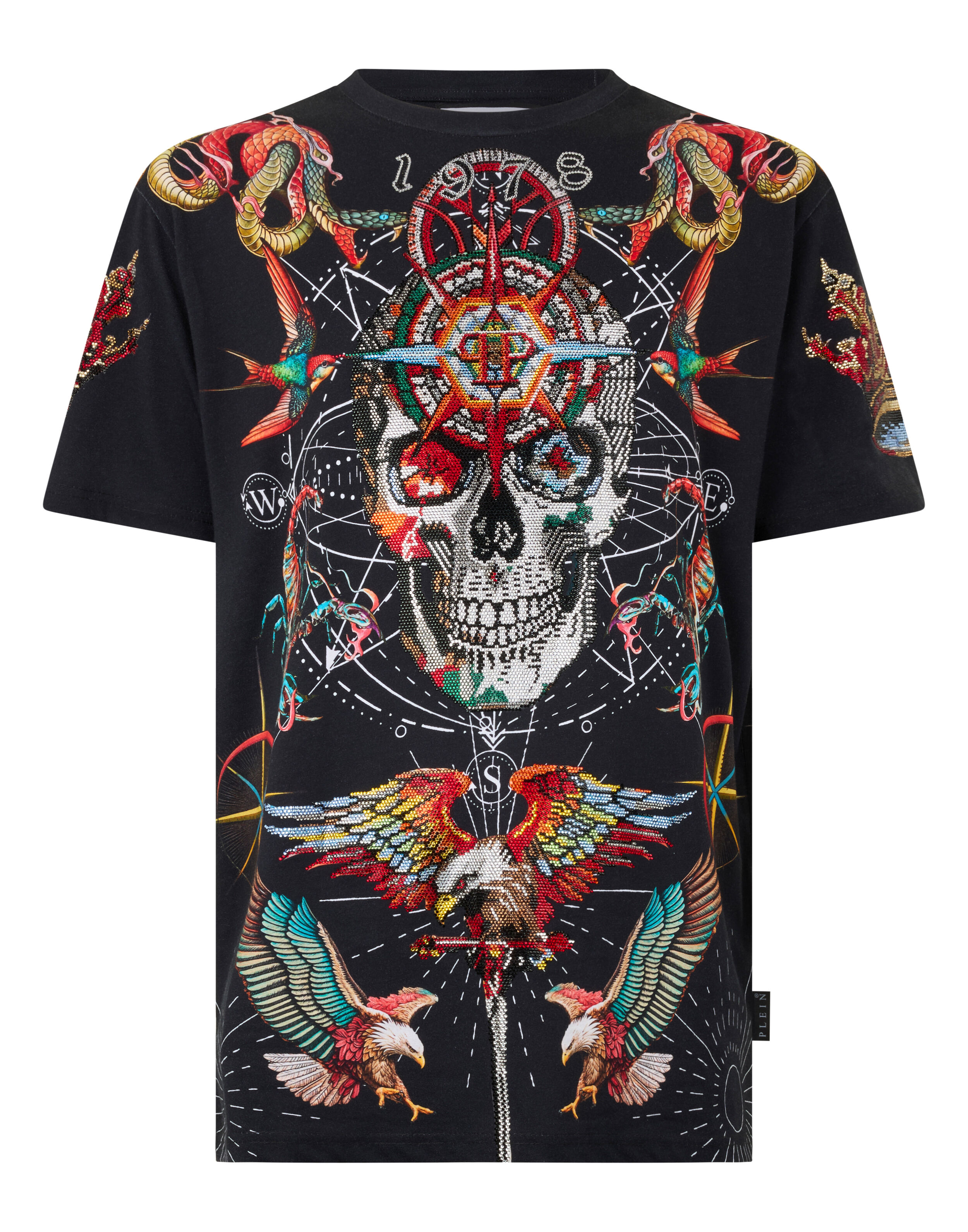 T-shirt a collo tondo con pietre tatuate