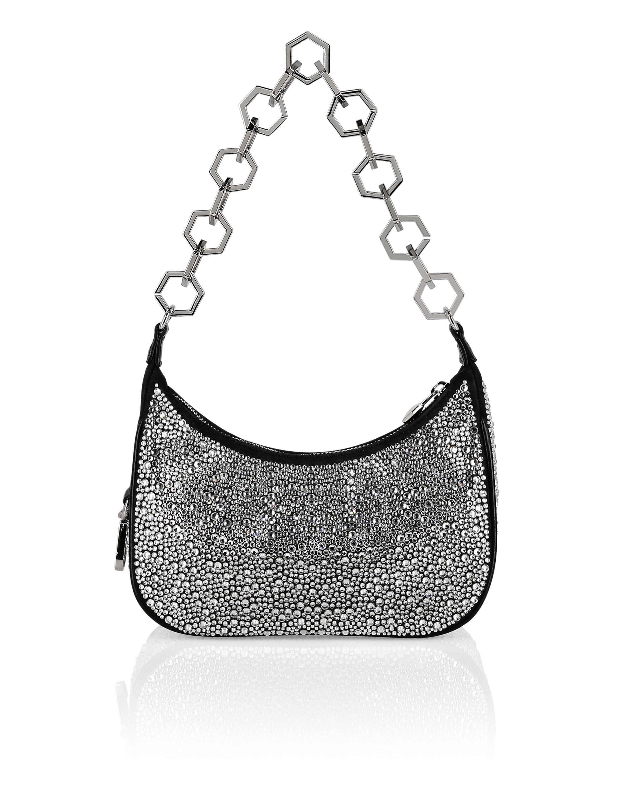 Borsa a tracolla in pelle con cristalli