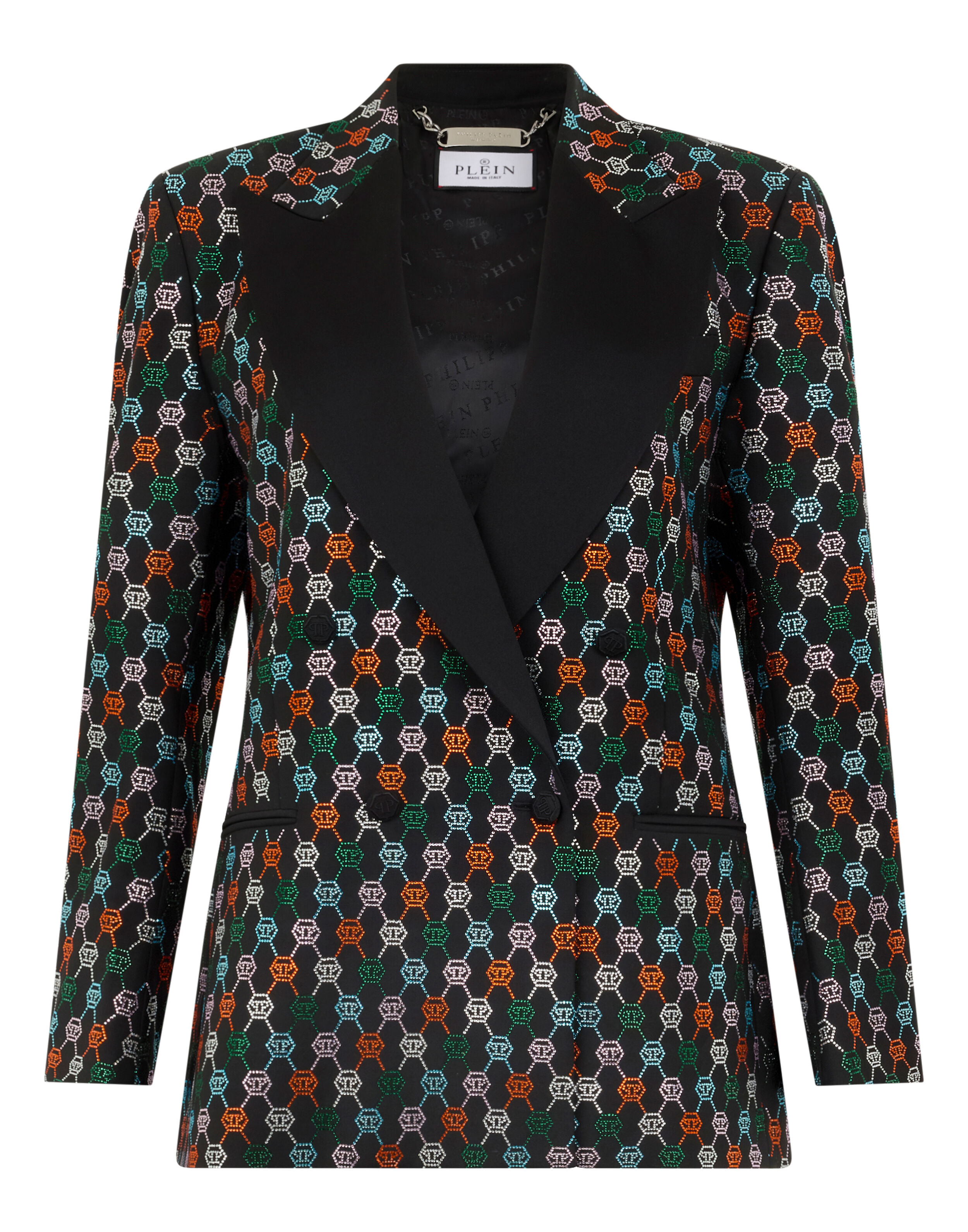 Blazer Monogramma con Strass a Doppio Petto Fit Marino