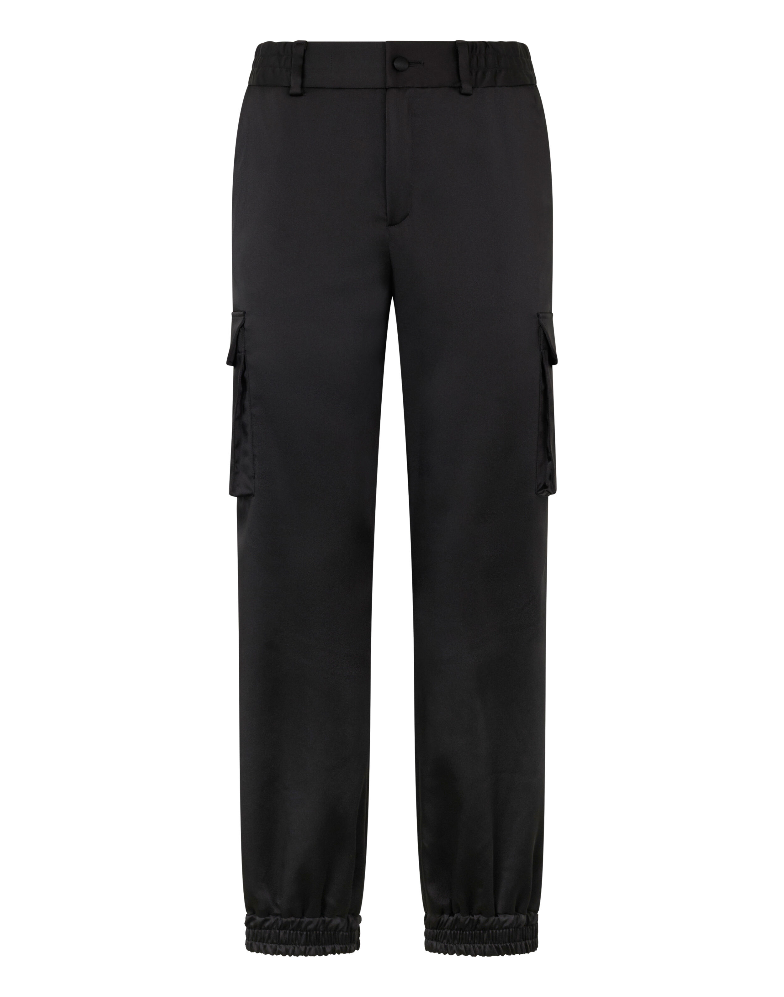 Pantaloni Cargo in Satin con Cintura Elasticizzata e Fondo con Cordoncino