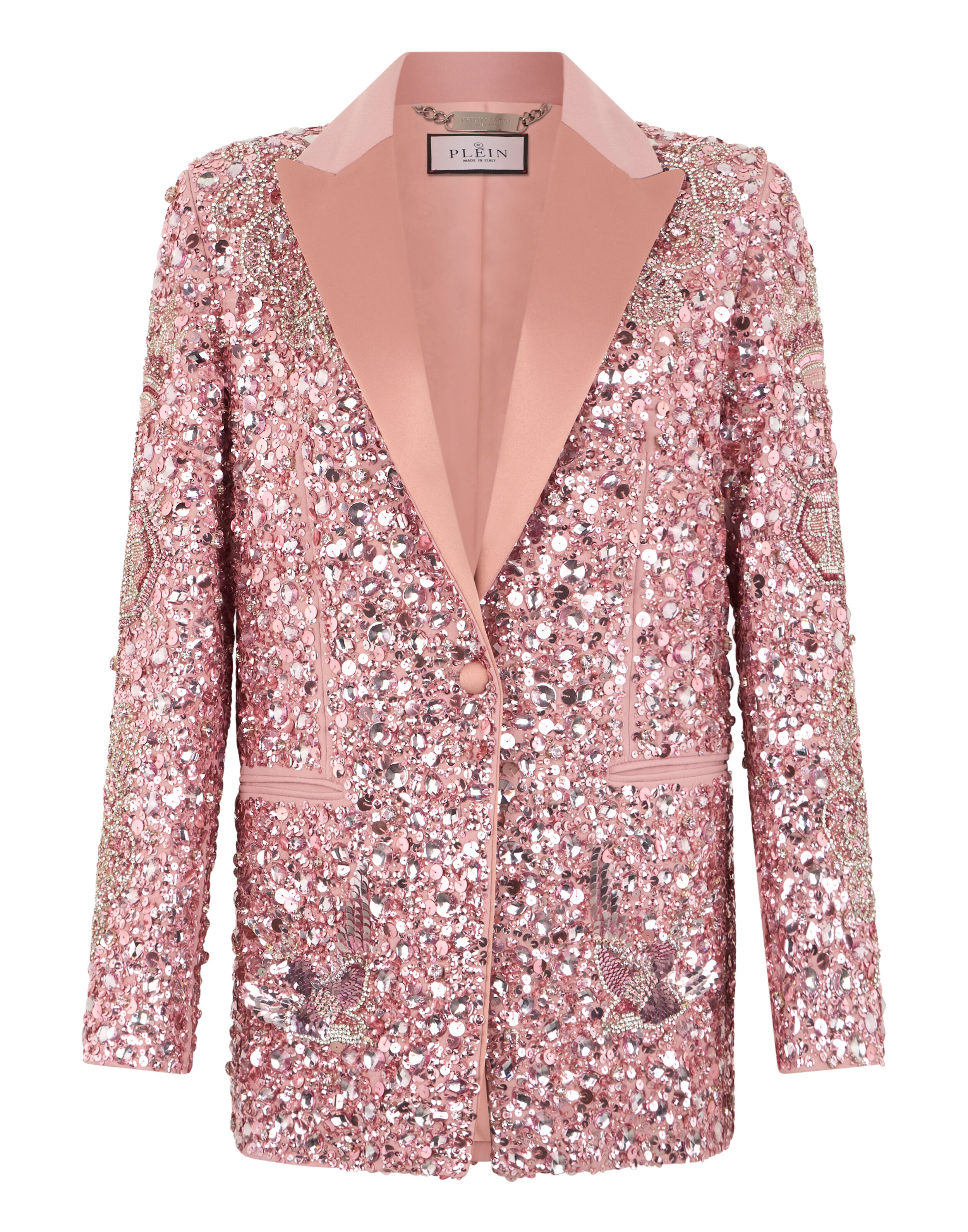Blazer in Taglio Boyfriend con Tatuaggio Farfalla e Paillettes