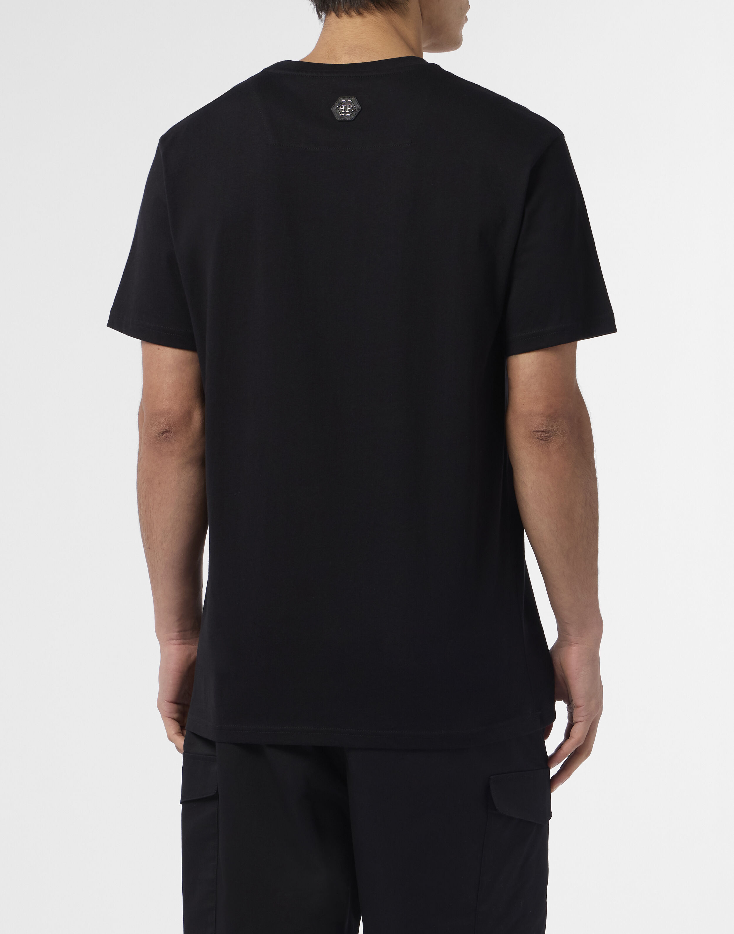 T-shirt girocollo con stampa strass teschio teschio strass