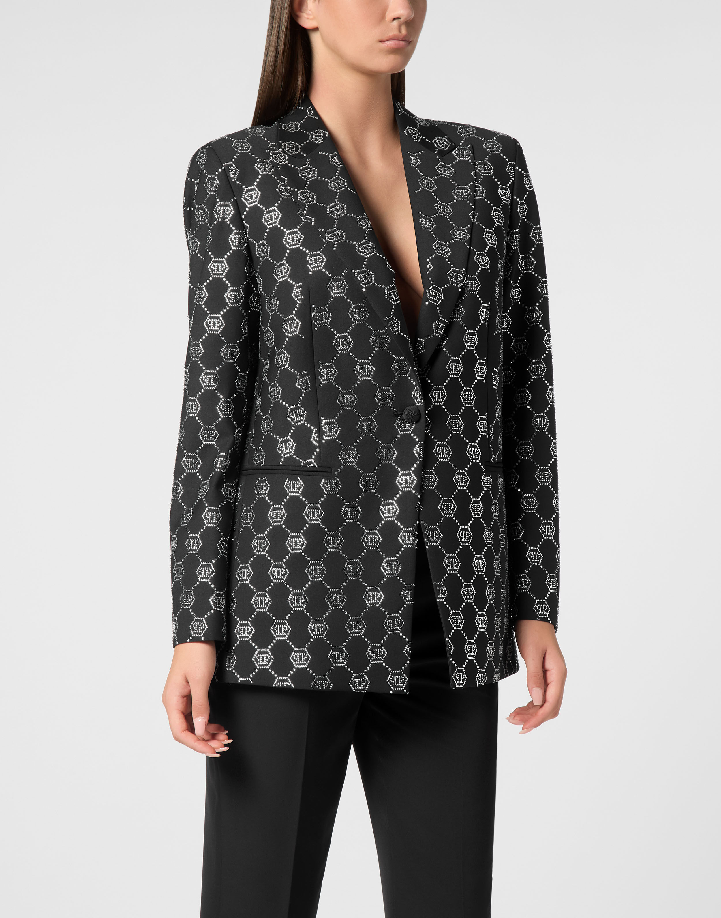 Blazer in Lana con Strass Monogram