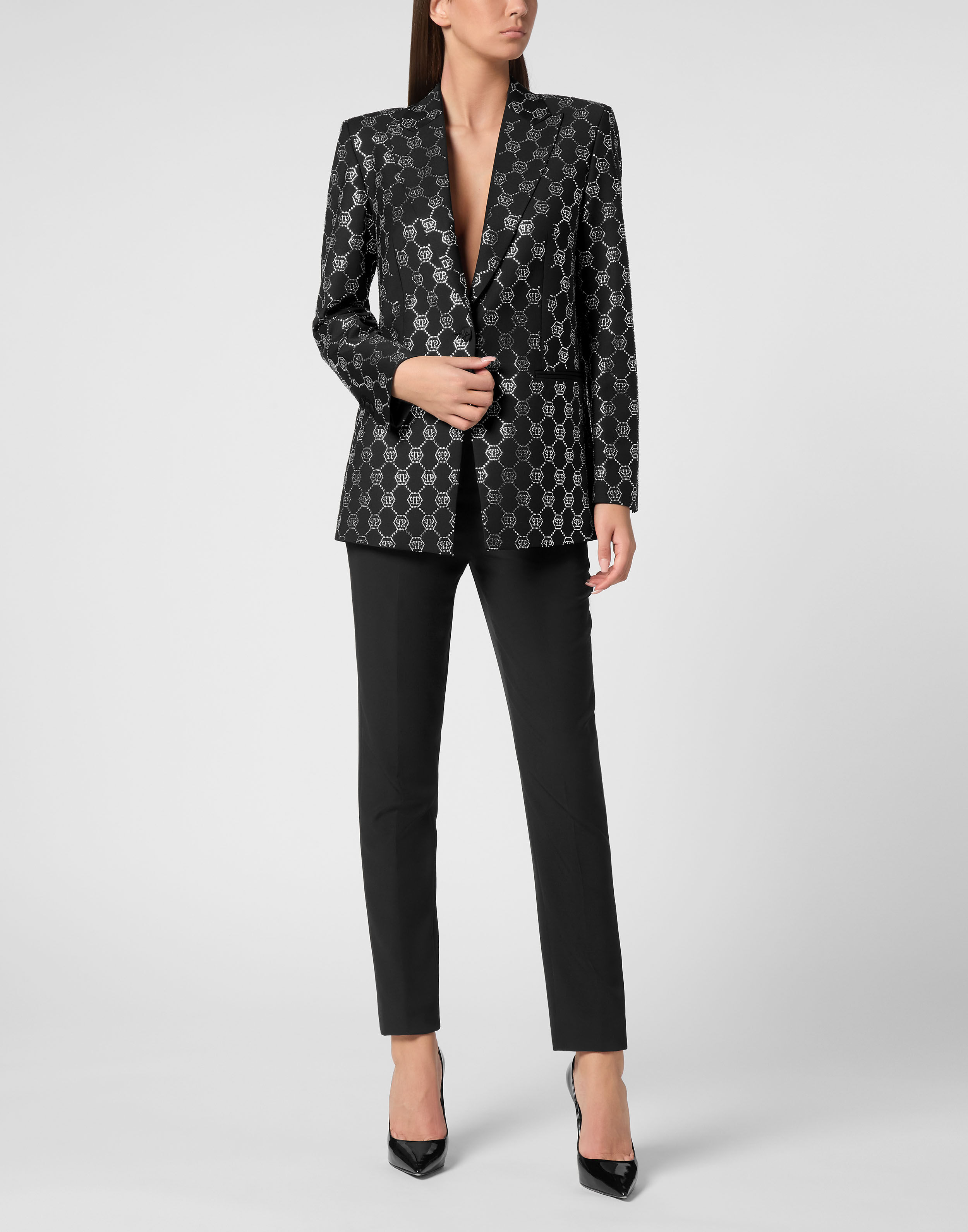Blazer in Lana con Strass Monogram
