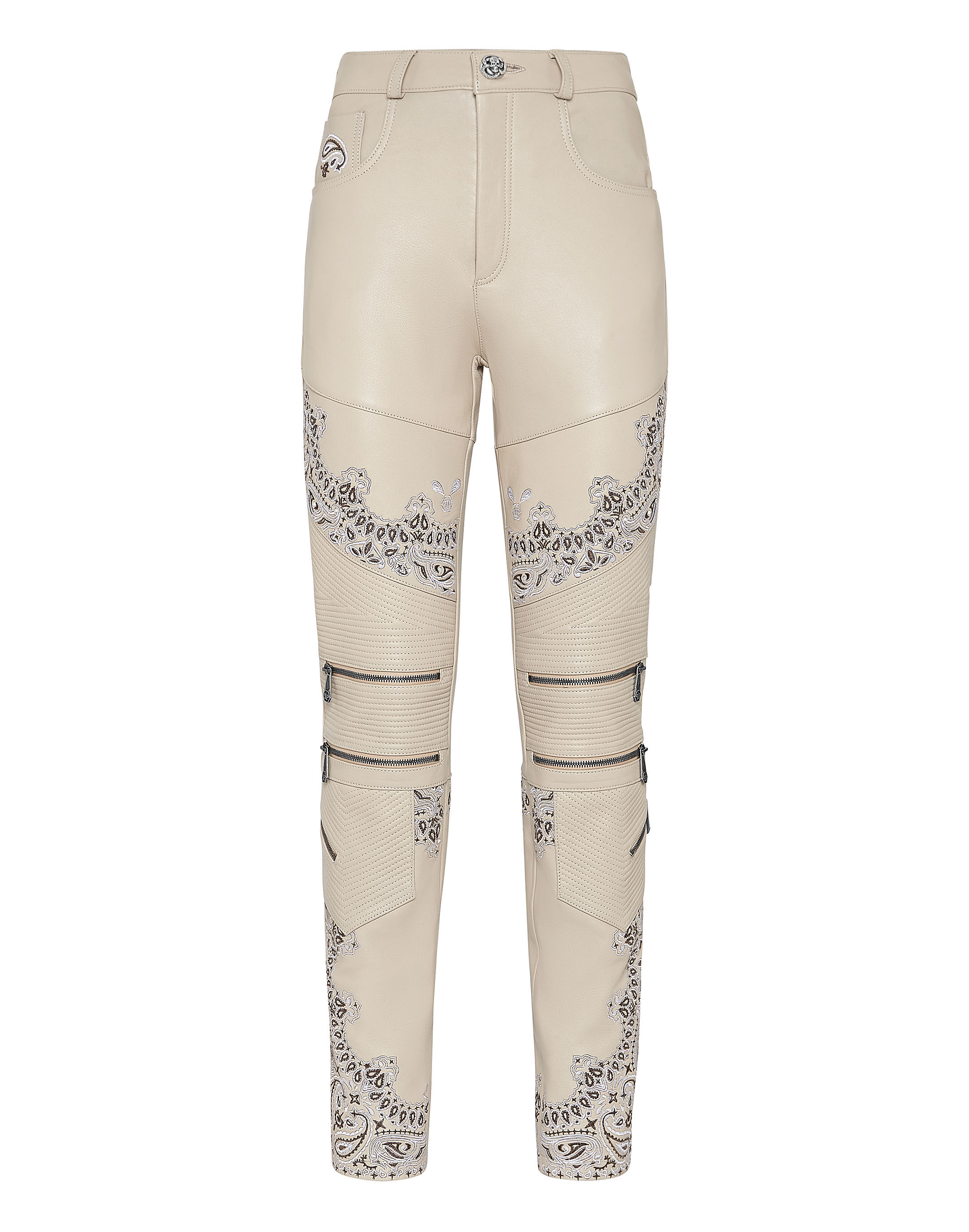 Pantaloni Lunghi in Pelle con Fazzoletto Paisley