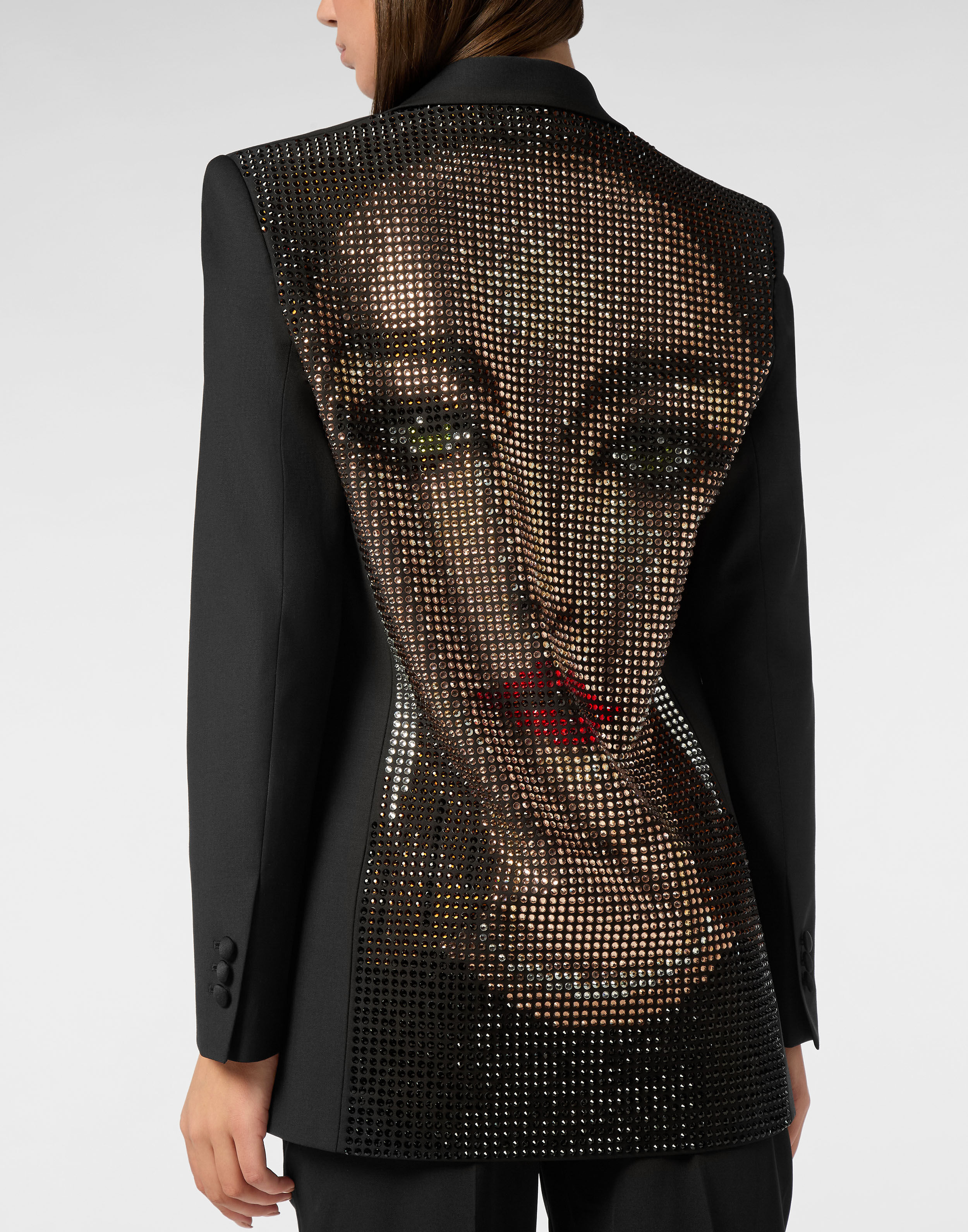 Blazer in lana con vestibilità boyfriend e strass sul viso