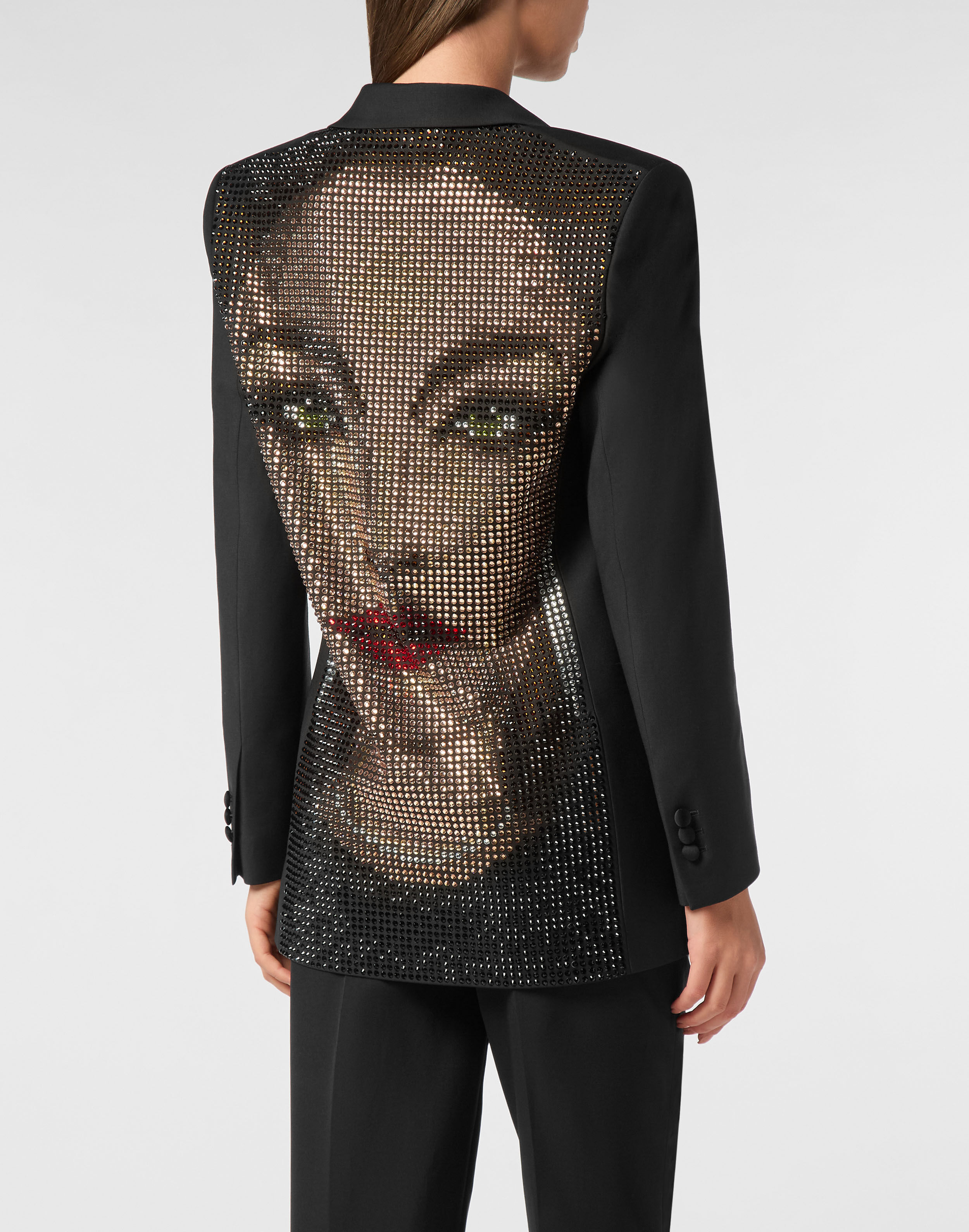 Blazer in lana con vestibilità boyfriend e strass sul viso