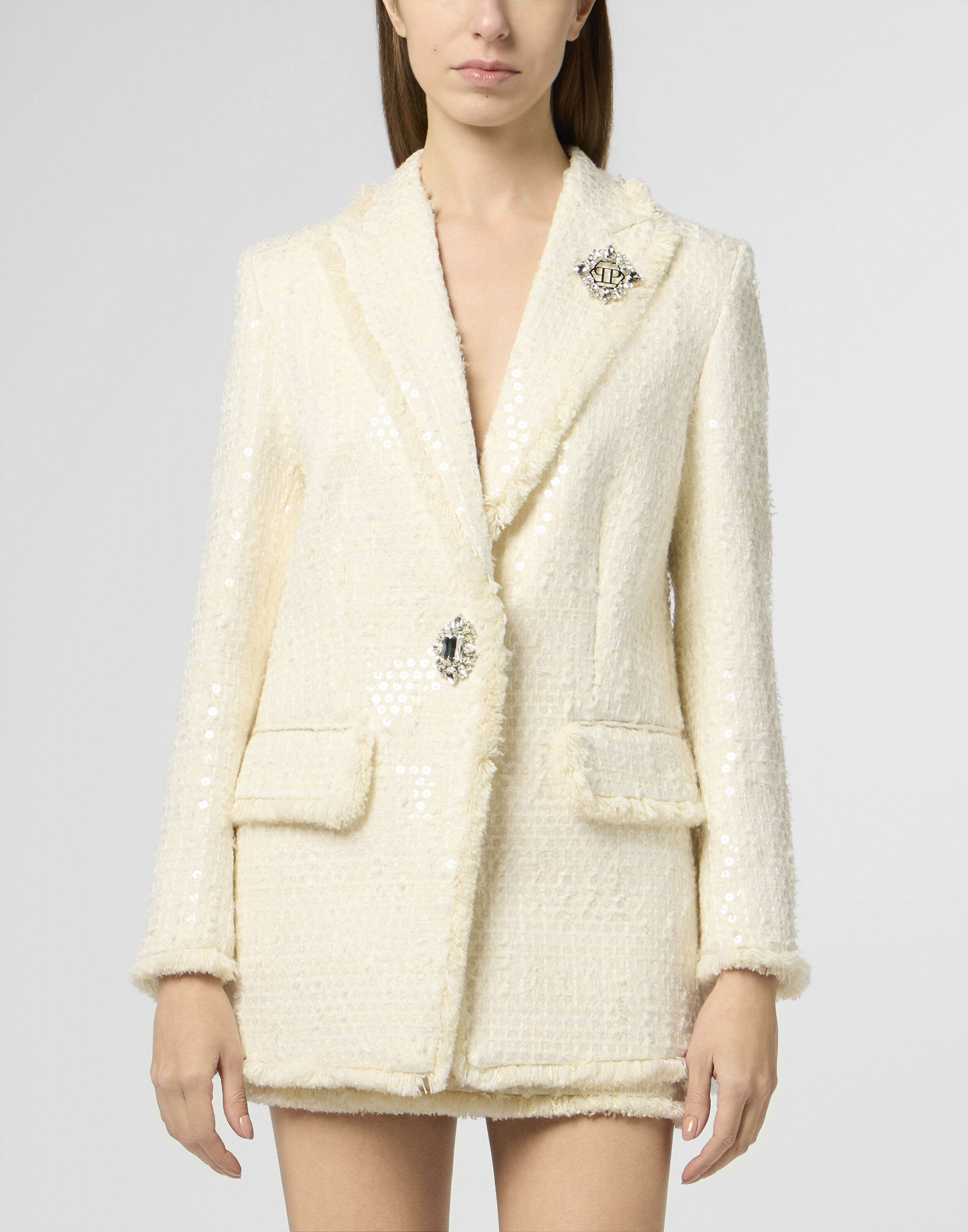 Blazer con taglio Boyfriends in Tweed con Paillettes