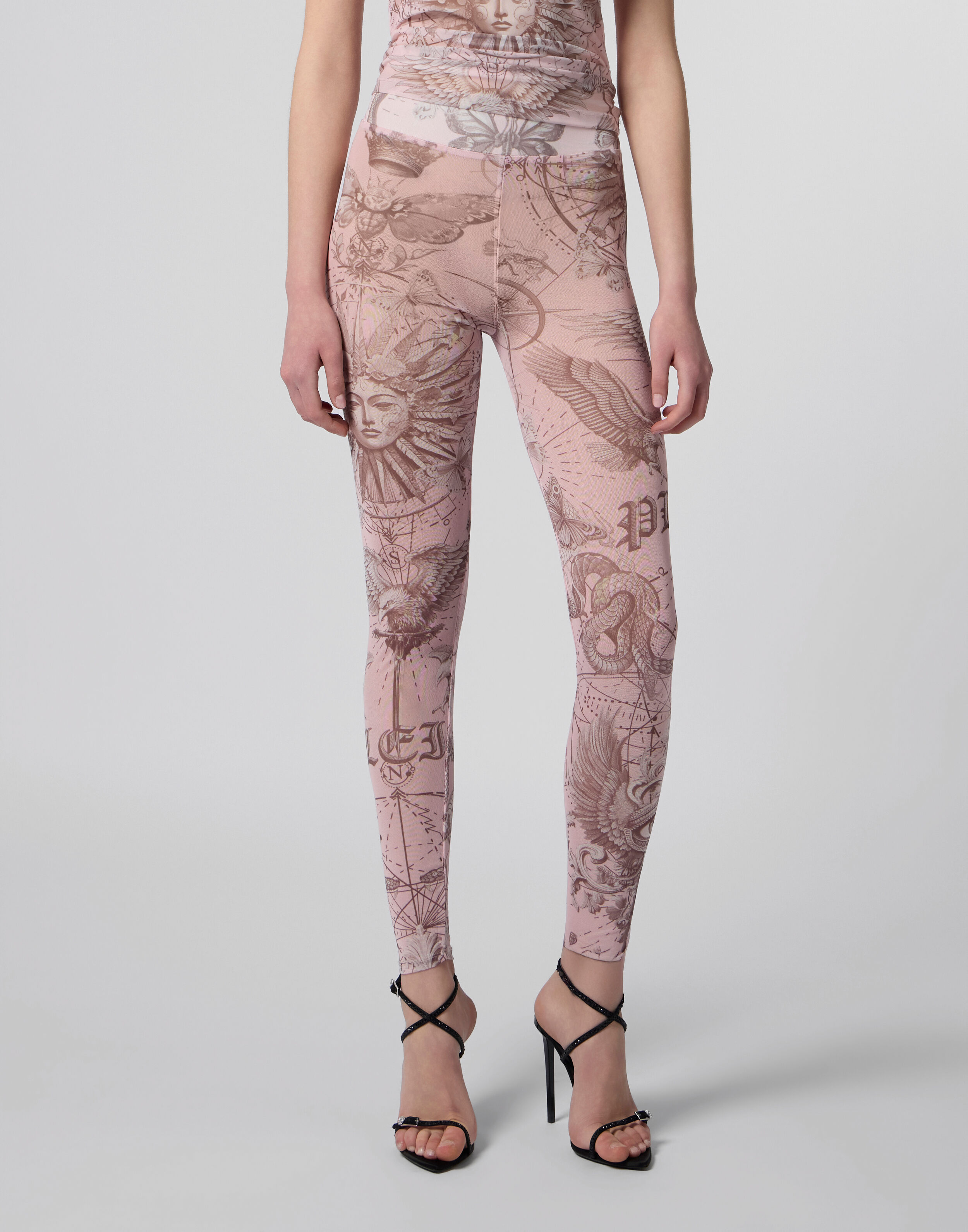 Leggings in Tulle con Stampa Farfalla