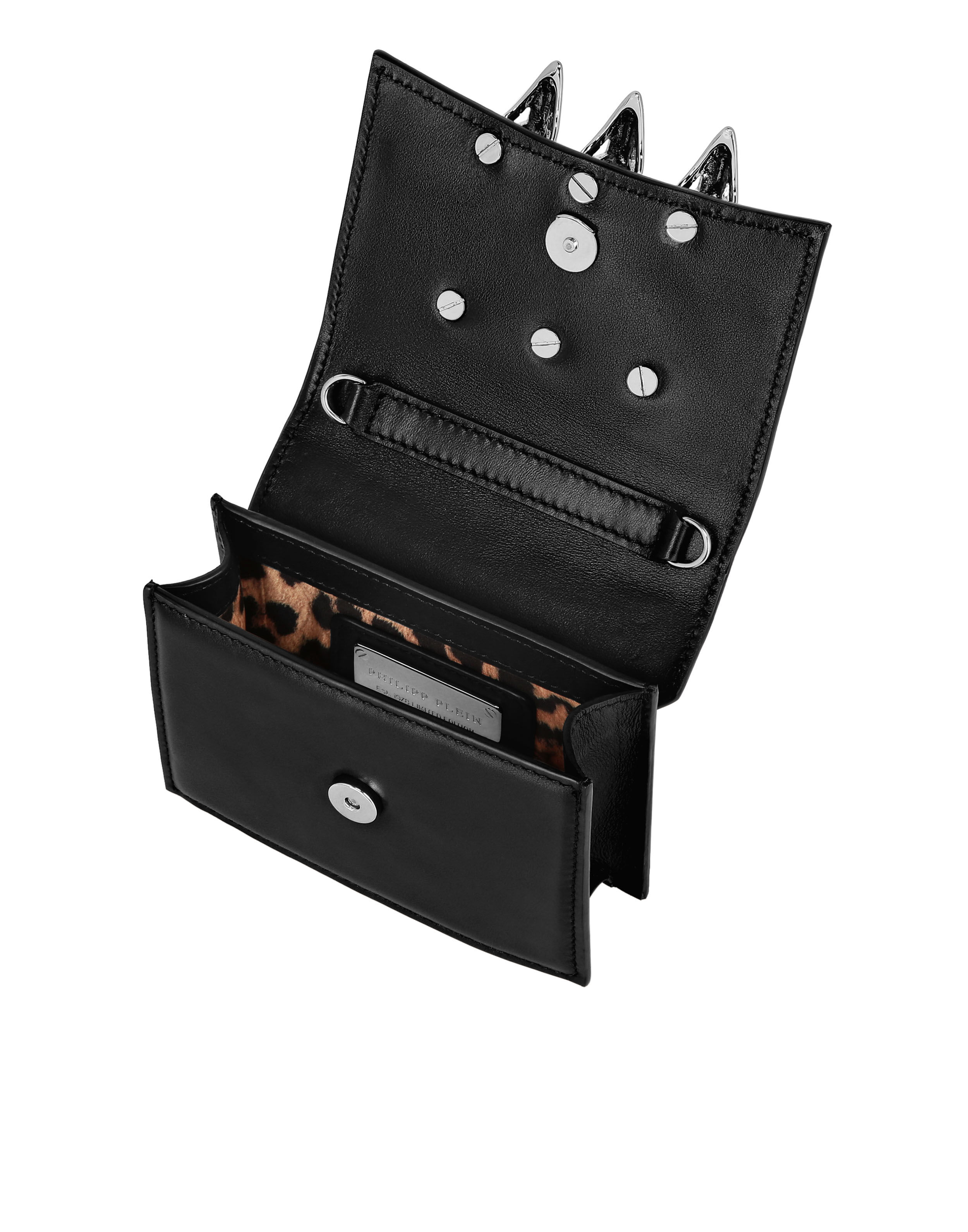 Borsa a tracolla in pelle con strass e teschio