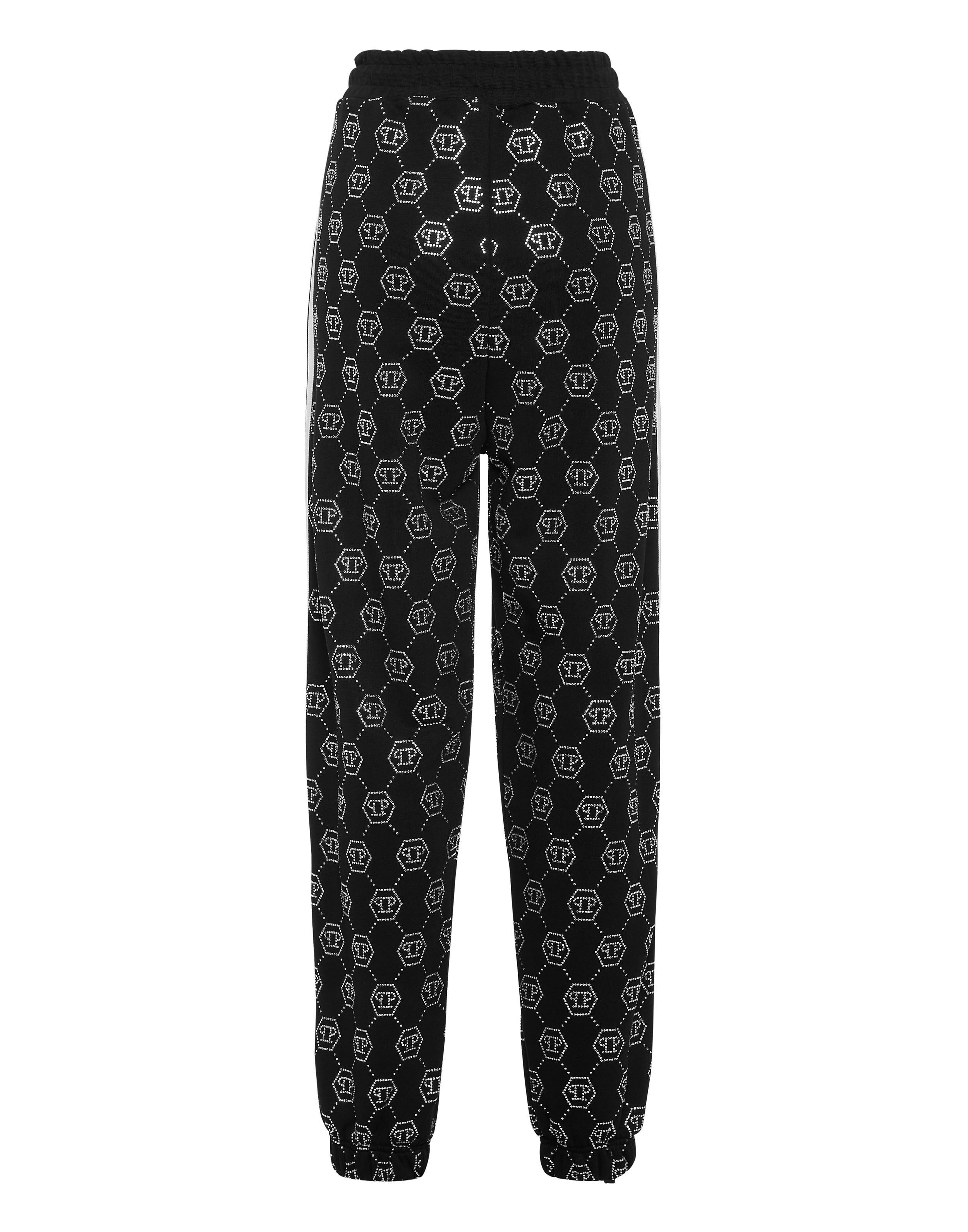 Pantaloni in felpa con monogramma strass lavati